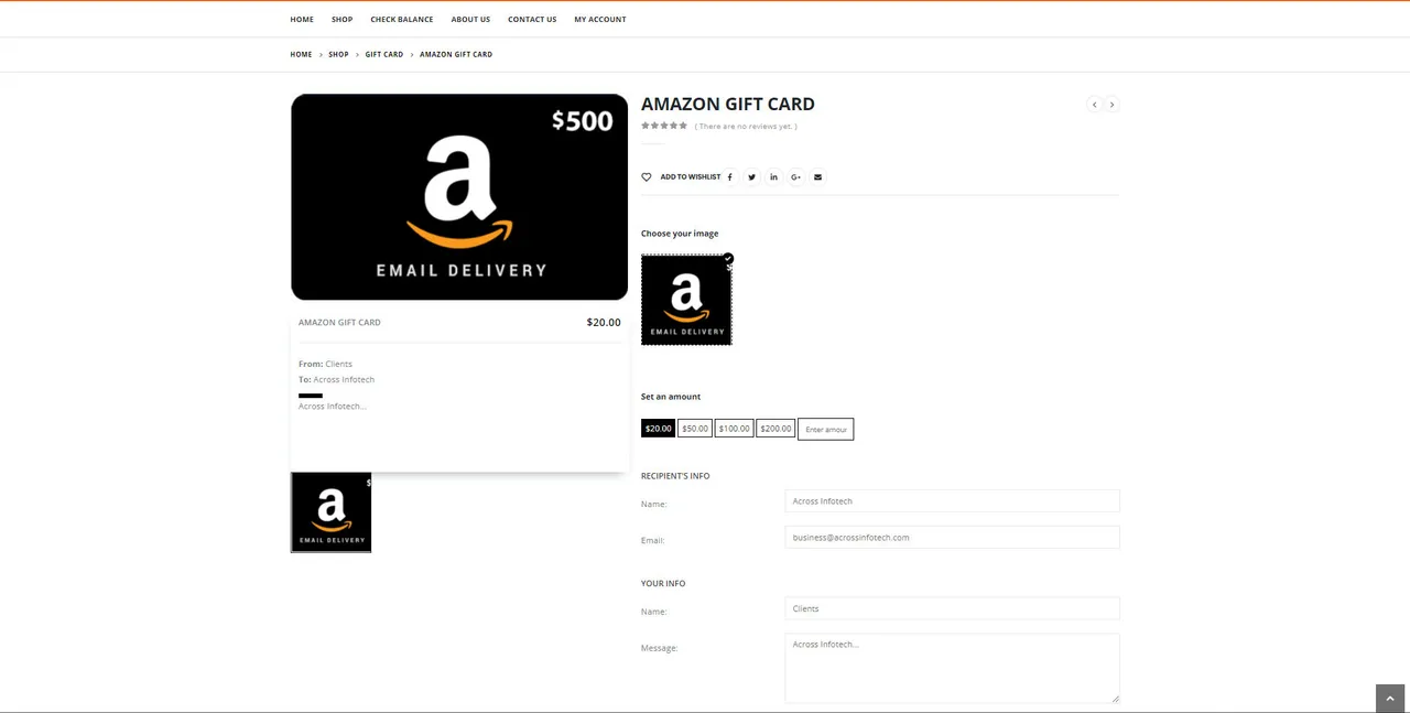 EGiftCardBuy: Product selection