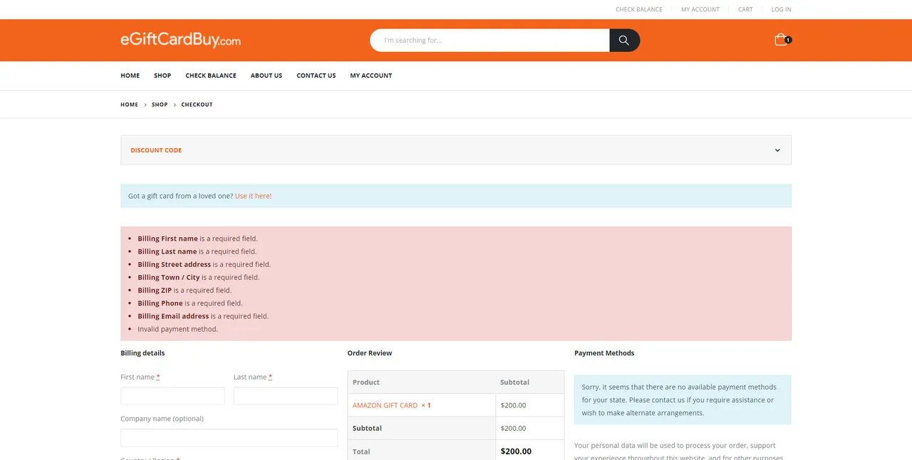 EGiftCardBuy: Card validation