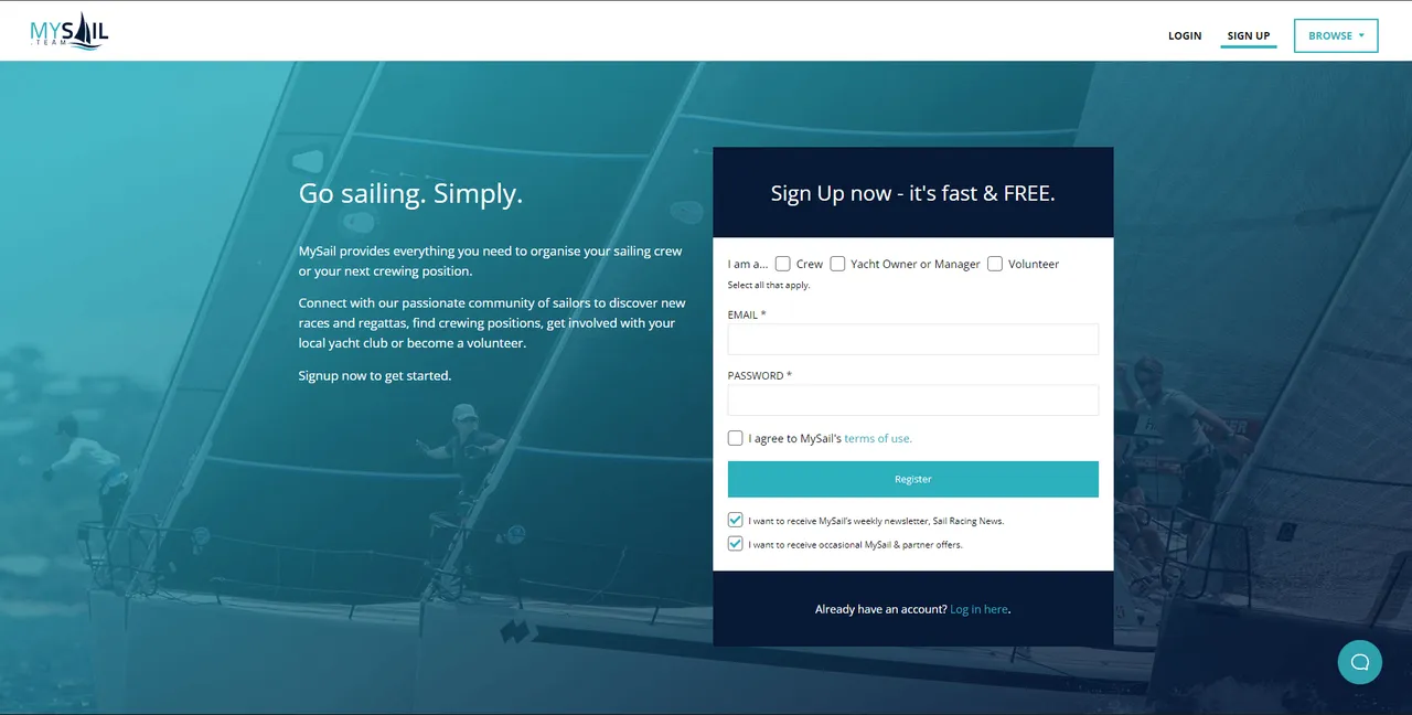 My Sails Team: Account registration