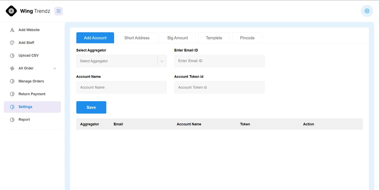 Wing Trendz: Account settings